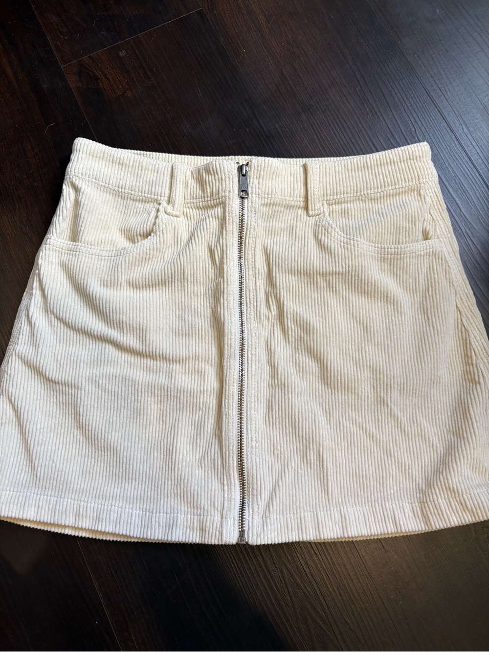 American Eagle Outfitters Cream Corduroy Zip-Front Mini Skirt